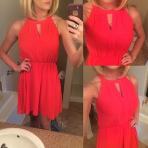 Coral chiffon halter dress w/ cut-outs NWOT